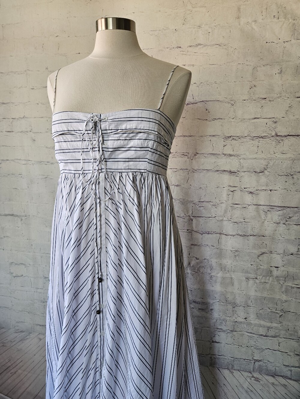 Free People Easy Breezy Midi Dress White Navy Blue Stripe Cotton Large - Picture 2 of 16